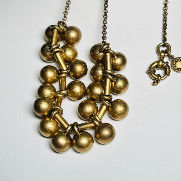 J. CREW Bar Bell Ball Antique Brass Gold Color Cluster Necklace. - Picture 7 of 8